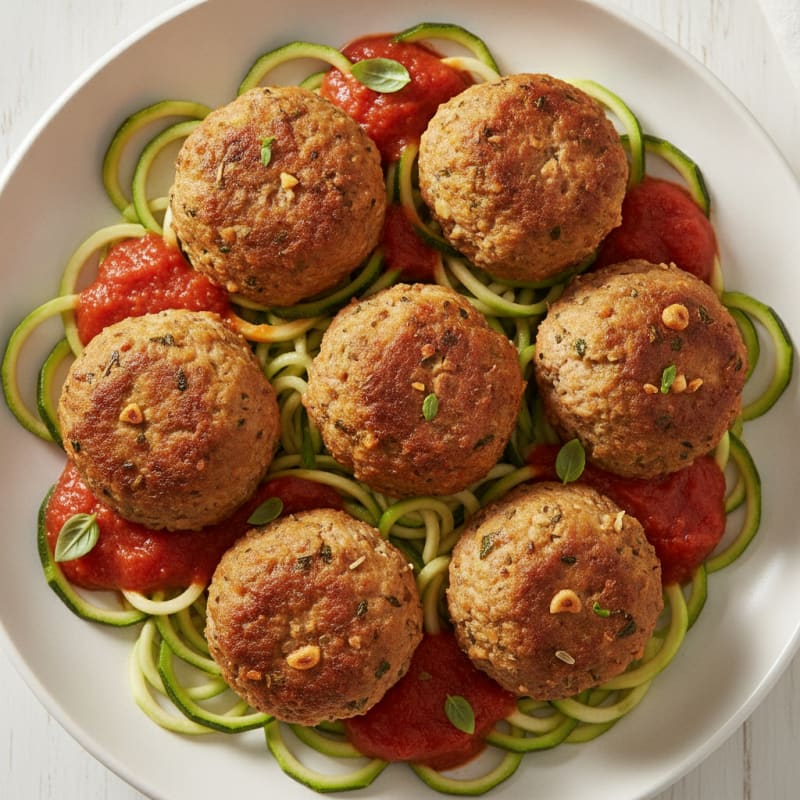 Baked Turkey Meatballs with Zucchini Noodles