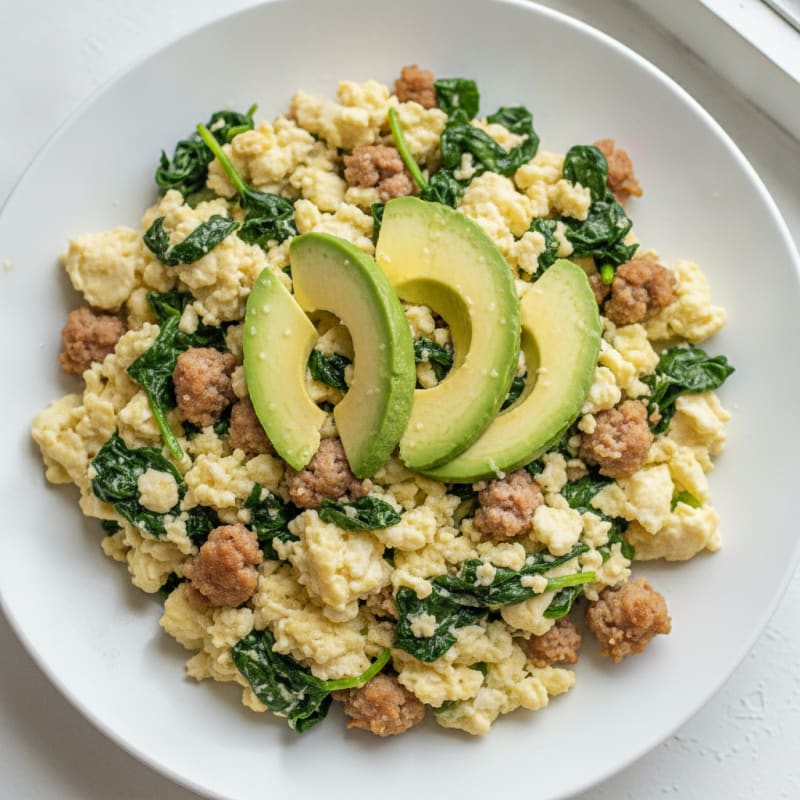 Egg White Scramble with Turkey Sausage and Spinach