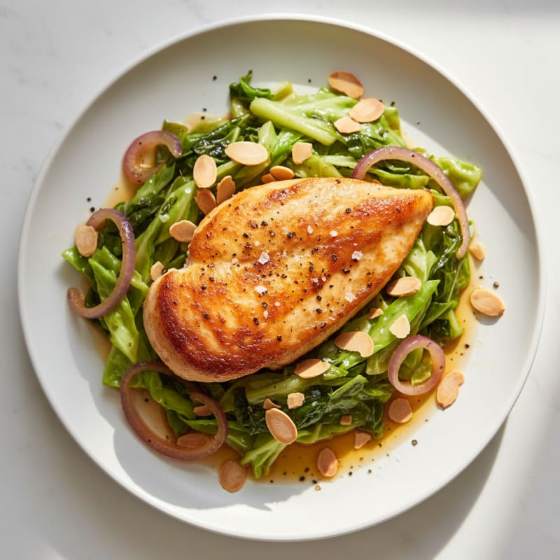 Crispy Pan-Seared Chicken with Sautéed Cabbage