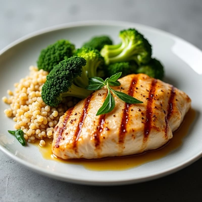 Grilled Chicken Breast with Roasted Broccoli and Quinoa