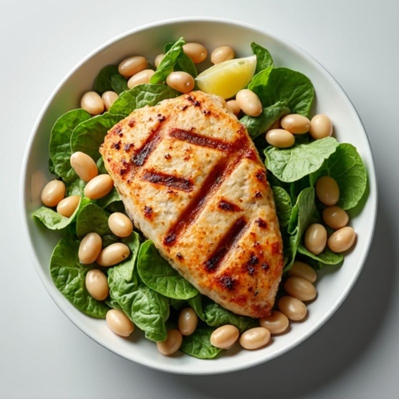 Grilled Chicken Breast Salad with Leafy Greens and White Beans