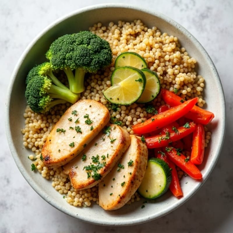Lemon Herb Chicken and Quinoa Bowl with Roasted Vegetables