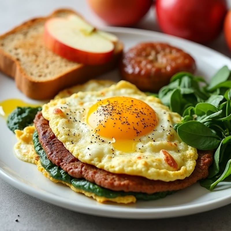 Egg and Spinach Omelette with Turkey Sausage and Toasted Bread