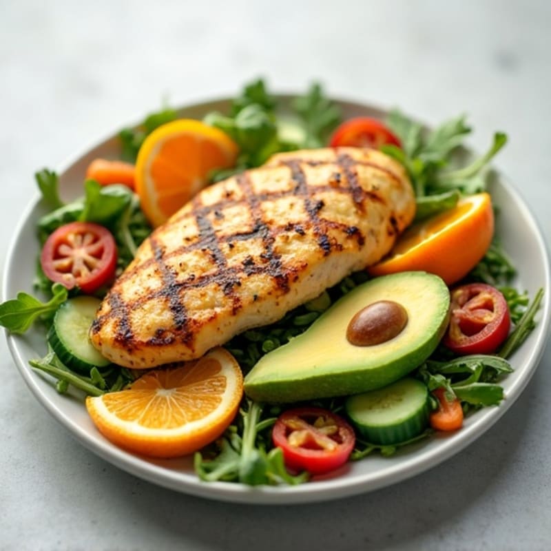 Grilled Lemon-Garlic Chicken Breast with Crunchy Vegetable Salad