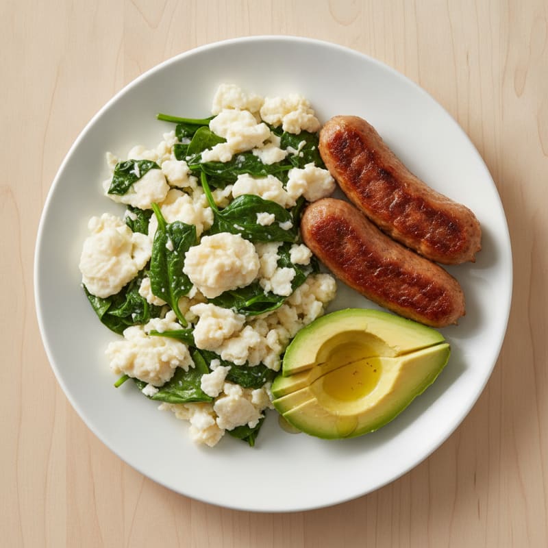 Egg White and Spinach Scramble with Turkey Sausage