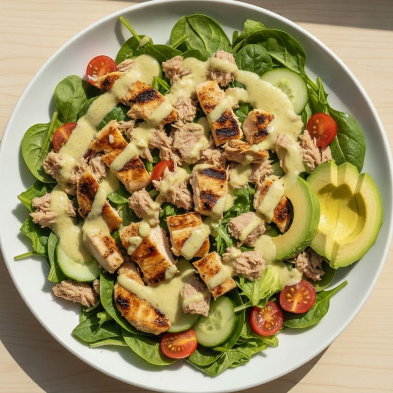 Grilled Chicken and Tuna Salad with Greek Yoghurt Dressing
