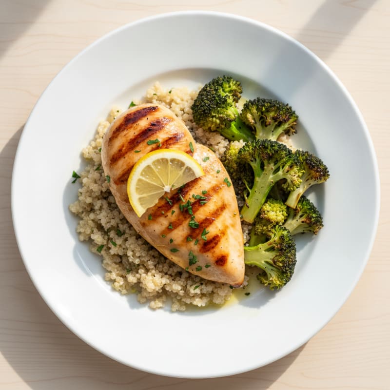 Grilled Chicken Breast with Quinoa and Roasted Broccoli
