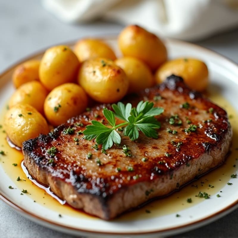 Garlic Butter Pan-Seared Steak with Crispy Roasted Potatoes