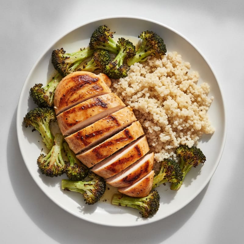 Grilled Chicken Breast with Quinoa and Roasted Broccoli