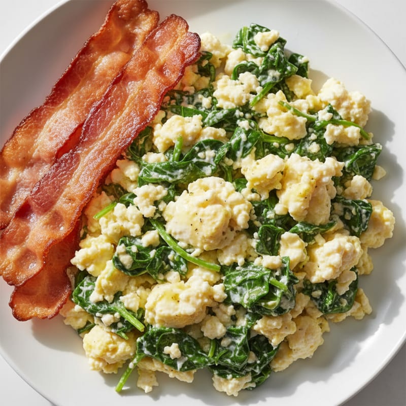 Cottage Cheese Scramble with Spinach and Turkey Bacon