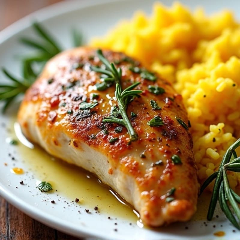 Herb-Roasted Chicken with Fluffy Turmeric Rice