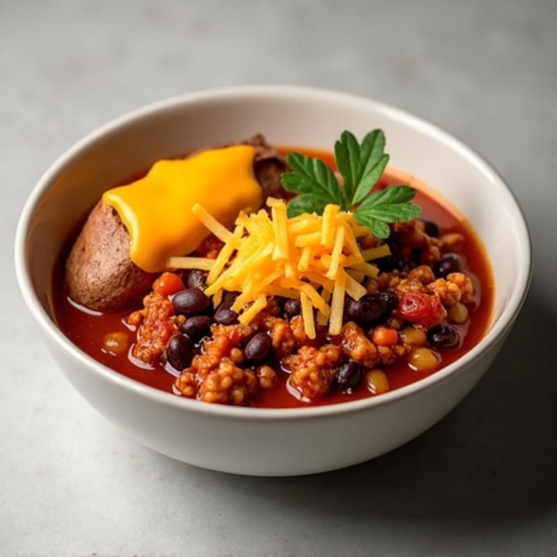 Lean Turkey Chili with Cheesy Roasted Sweet Potato