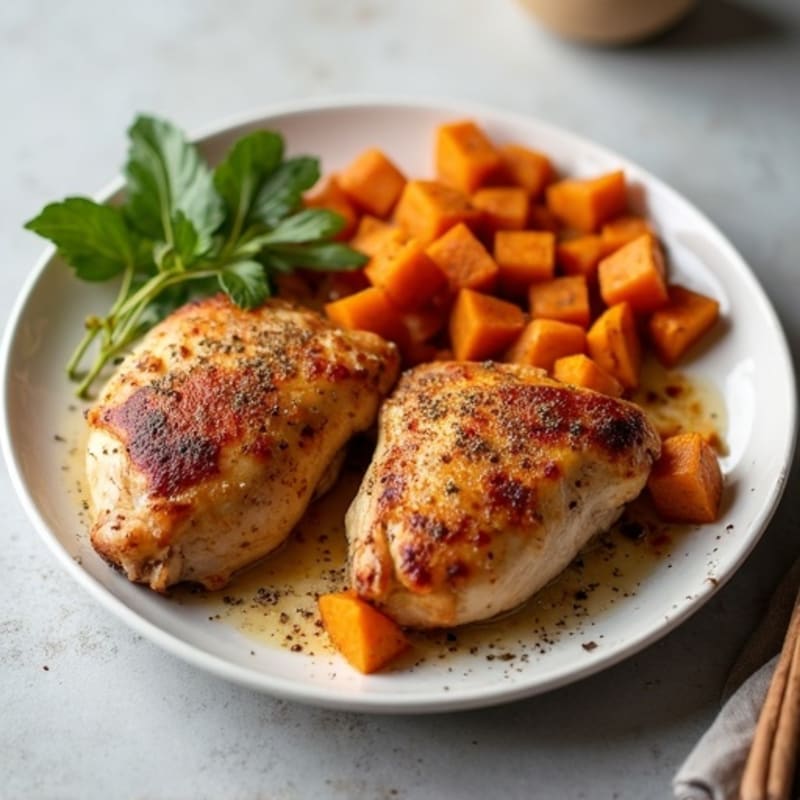 Baked Chicken Thighs with Cinnamon-Roasted Sweet Potatoes