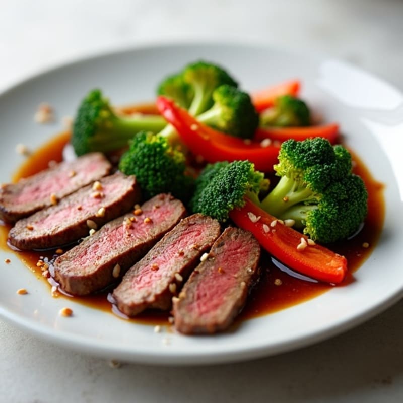 Ginger-Sesame Marinated Beef with Charred Vegetables