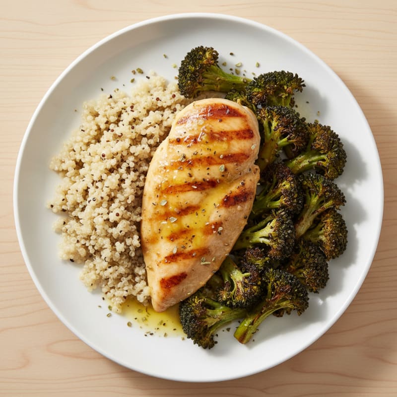 Grilled Lemon Herb Chicken Breast with Quinoa and Roasted Broccoli