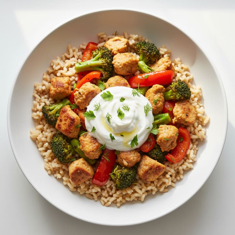 Lean Turkey and Rice Bowl with Roasted Vegetables