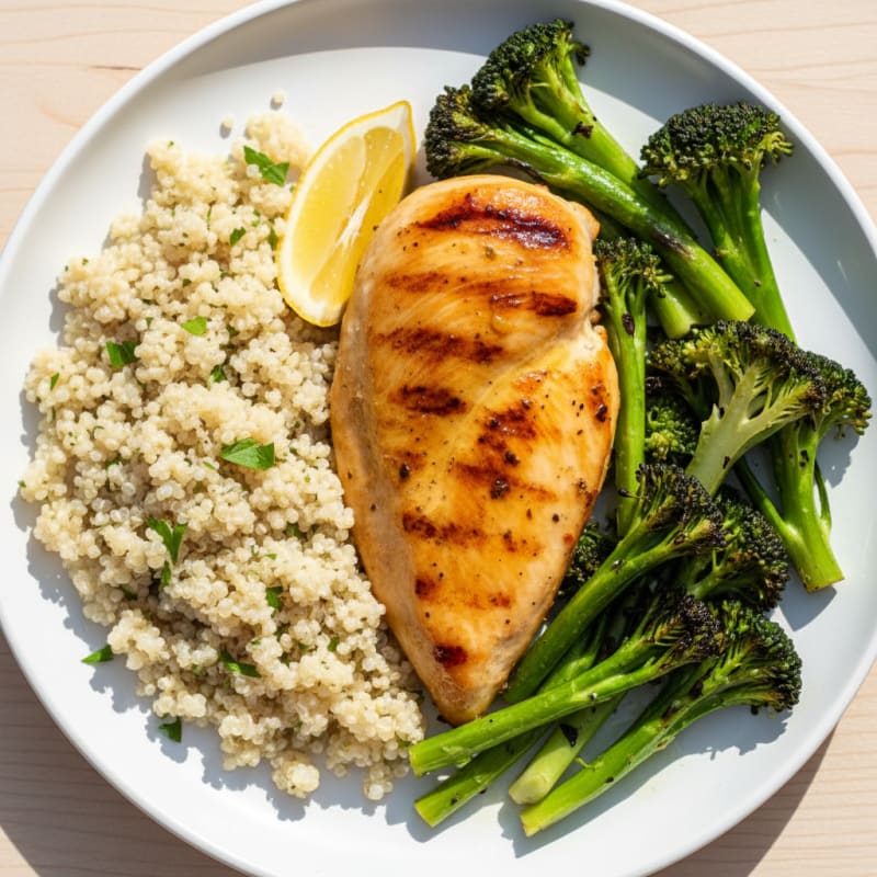 Grilled Chicken Breast with Quinoa and Roasted Broccoli