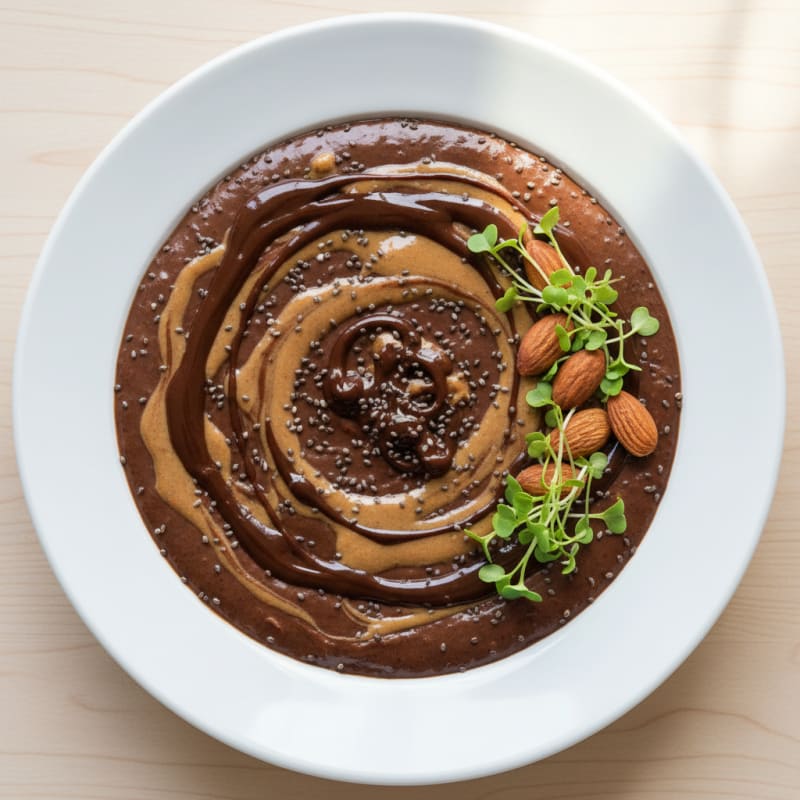 Creamy Chocolate Protein Pudding with Almond Butter and Chia Seeds