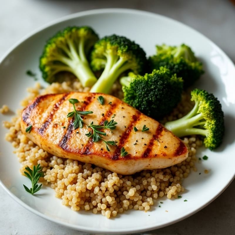 Grilled Chicken Breast with Roasted Broccoli and Quinoa