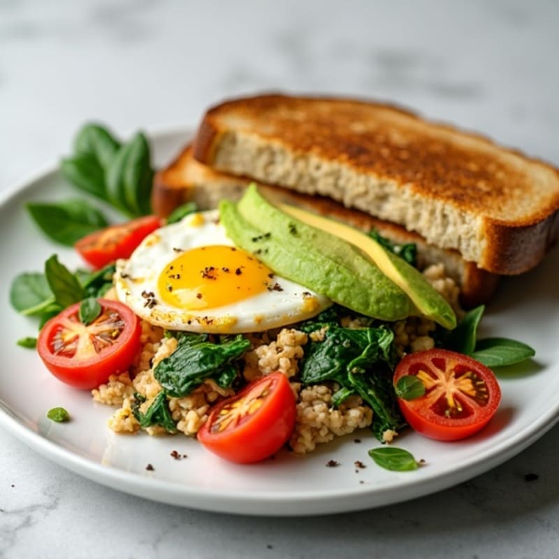 Egg White Spinach Scramble with Lean Turkey and Roasted Tomatoes