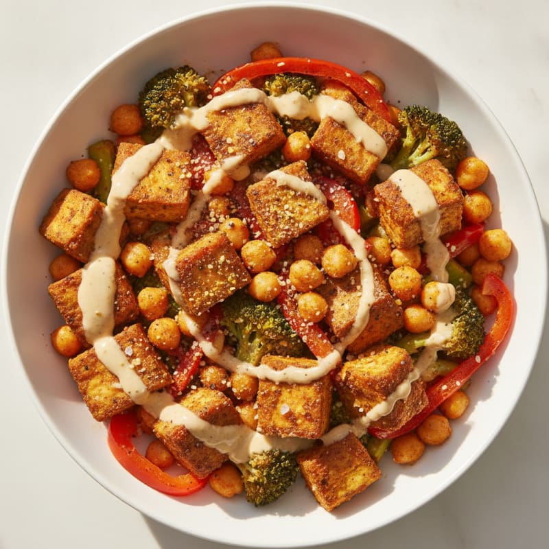 Harissa Roasted Tofu and Chickpea Power Bowl
