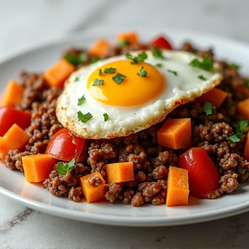 Savory Ground Beef and Sweet Potato Hash