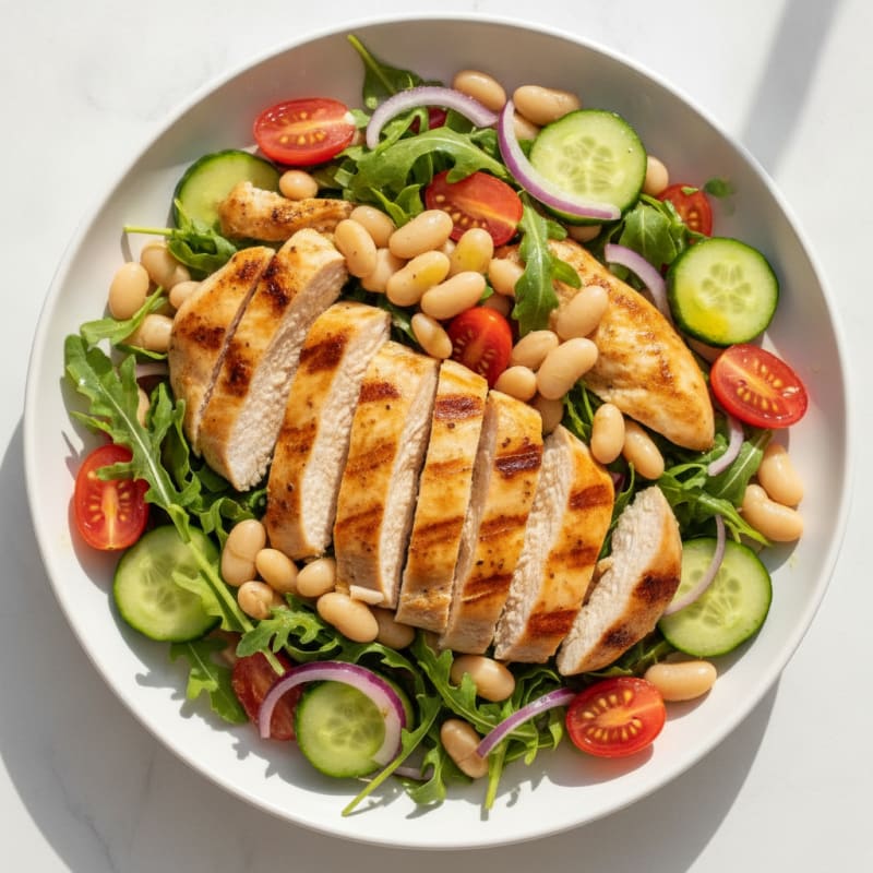 Grilled Chicken and White Bean Salad with Lemon-Oregano Dressing