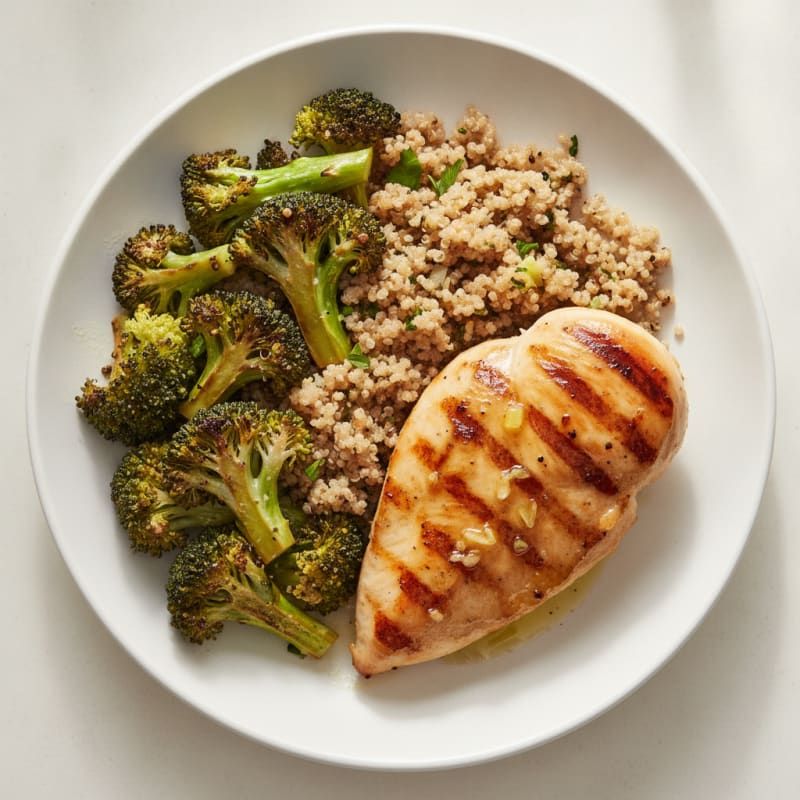 Grilled Chicken Breast with Roasted Broccoli and Quinoa