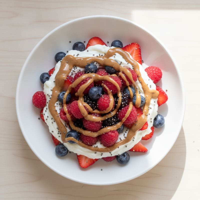 Greek Yogurt Protein Parfait with Mixed Berries and Almond Butter