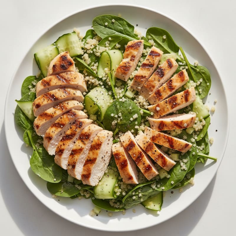 Grilled Chicken and Quinoa Salad with Fresh Spinach