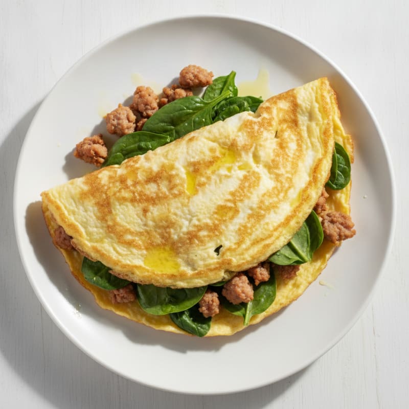 Crispy Egg White Omelet with Turkey Sausage and Spinach