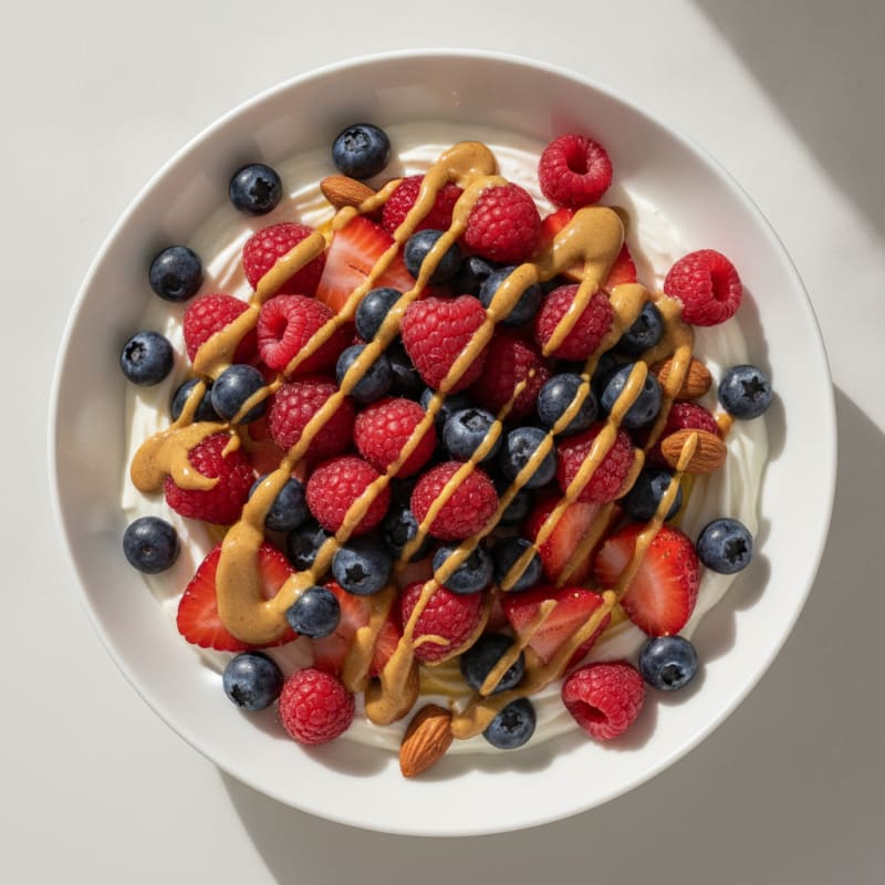 Greek Yogurt Protein Bowl with Mixed Berries and Almond Butter
