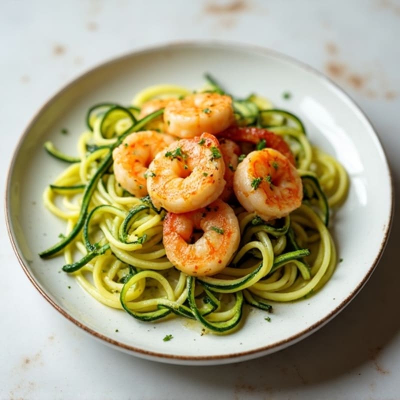 Tender Pan-Seared Garlic Butter Shrimp with Zucchini Noodles