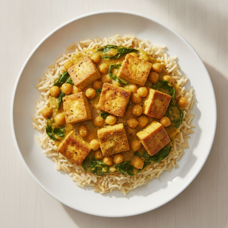 Tofu Chickpea Coconut Curry with Basmati Rice