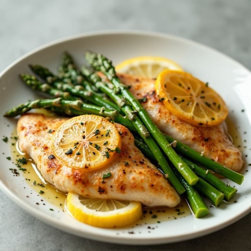 Lemon Garlic Pan-Seared Chicken with Roasted Asparagus