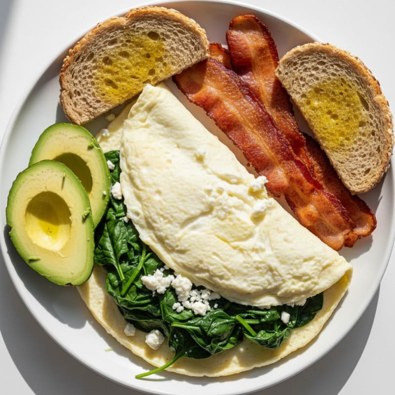 Egg White Spinach Omelette with Turkey Bacon