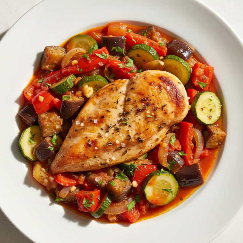 Classic Provençal Ratatouille with Herb-Roasted Chicken