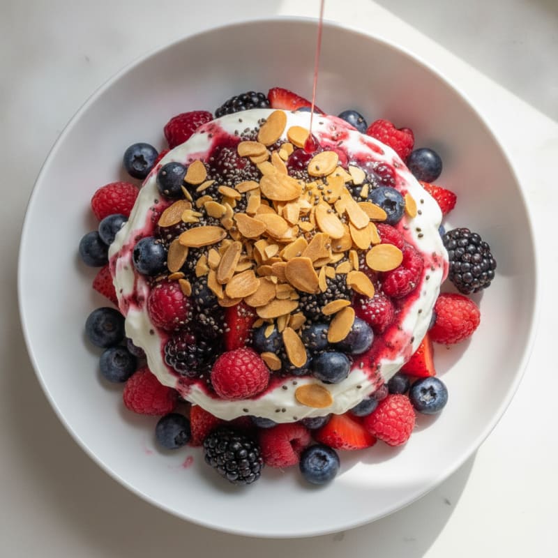Greek Yogurt Protein Parfait with Mixed Berries and Almonds