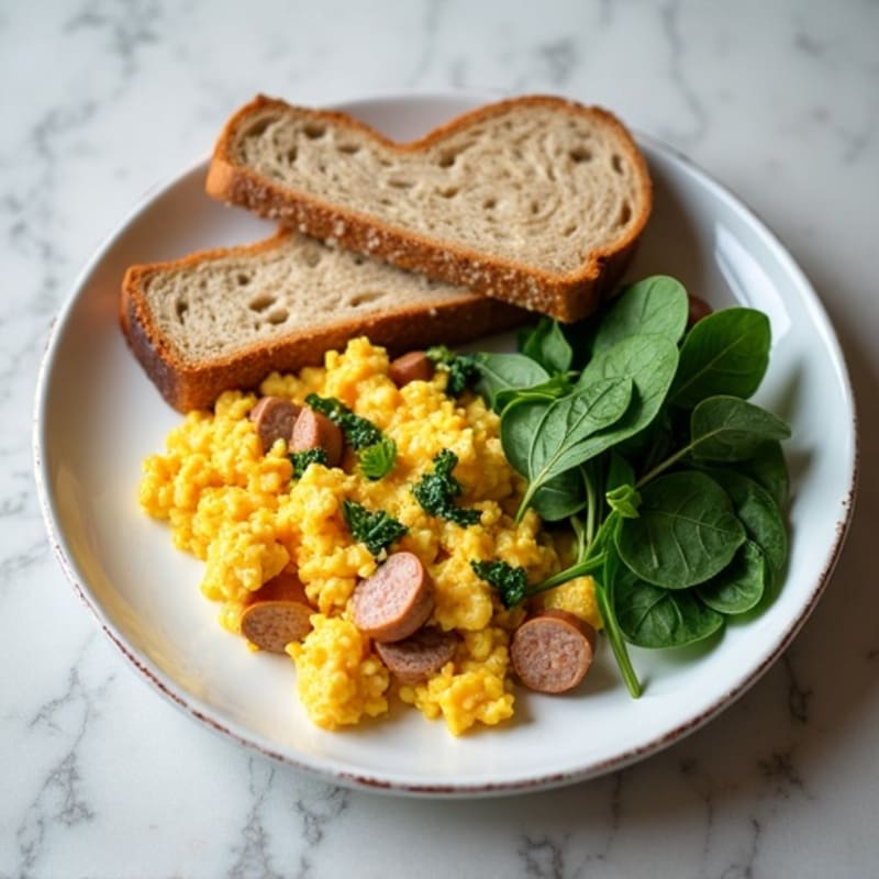 Egg White Scramble with Turkey Sausage and Spinach