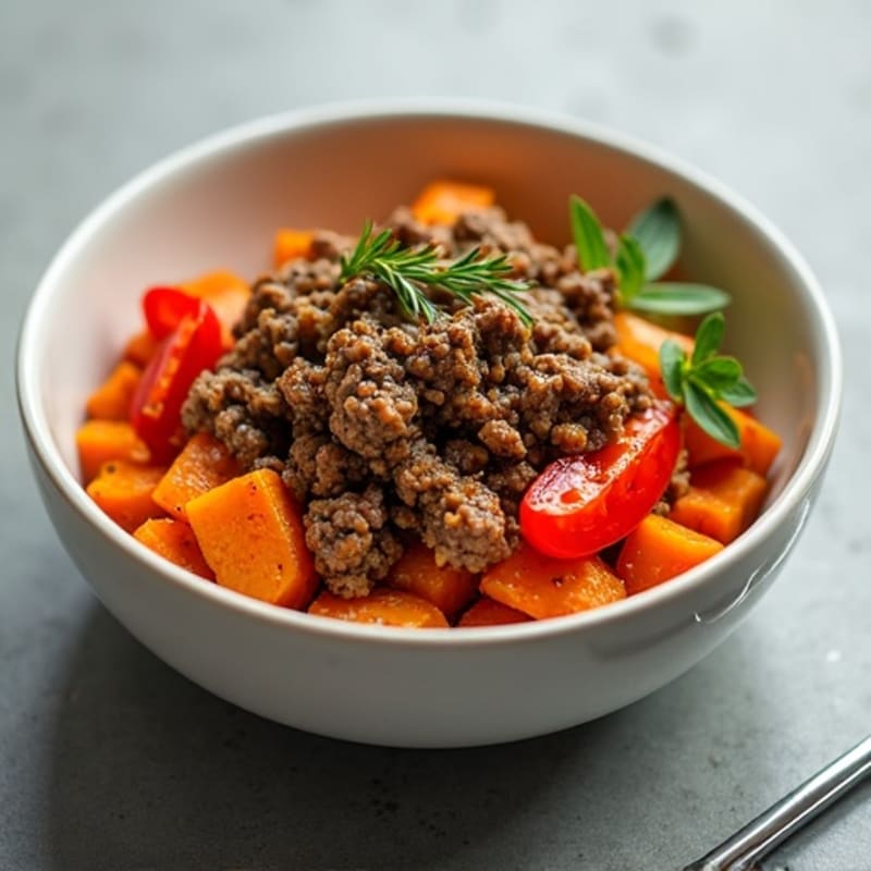 Lean Ground Beef and Roasted Sweet Potato Bowl
