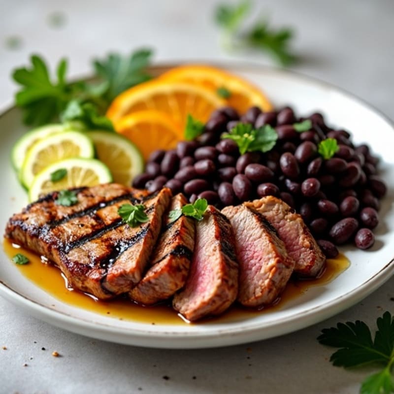 Citrus-Marinated Grilled Flank Steak with Creamy Black Beans