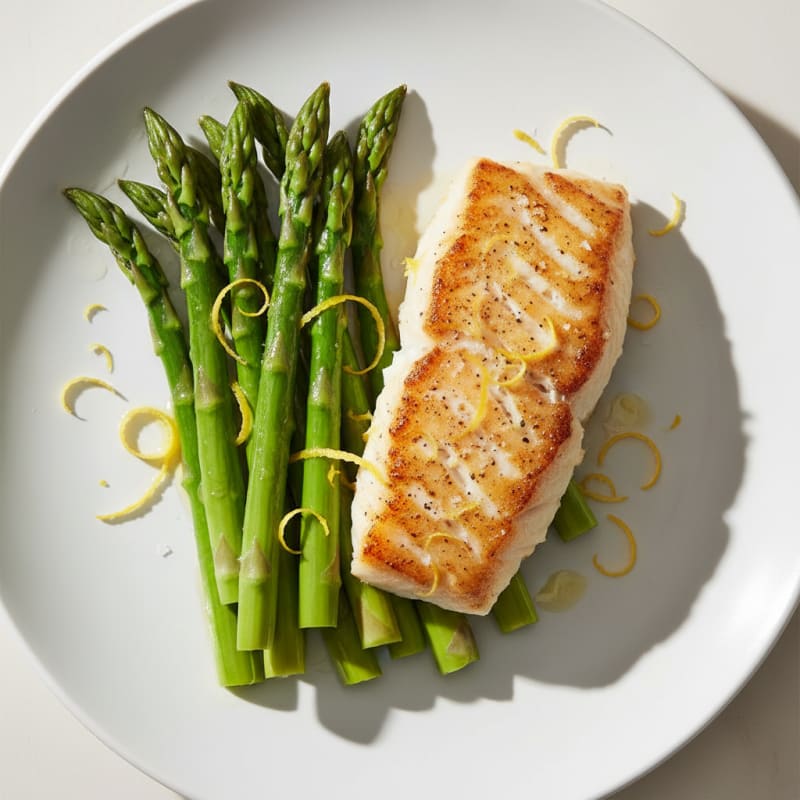 Seared Cod with Steamed Asparagus and Lemon Zest