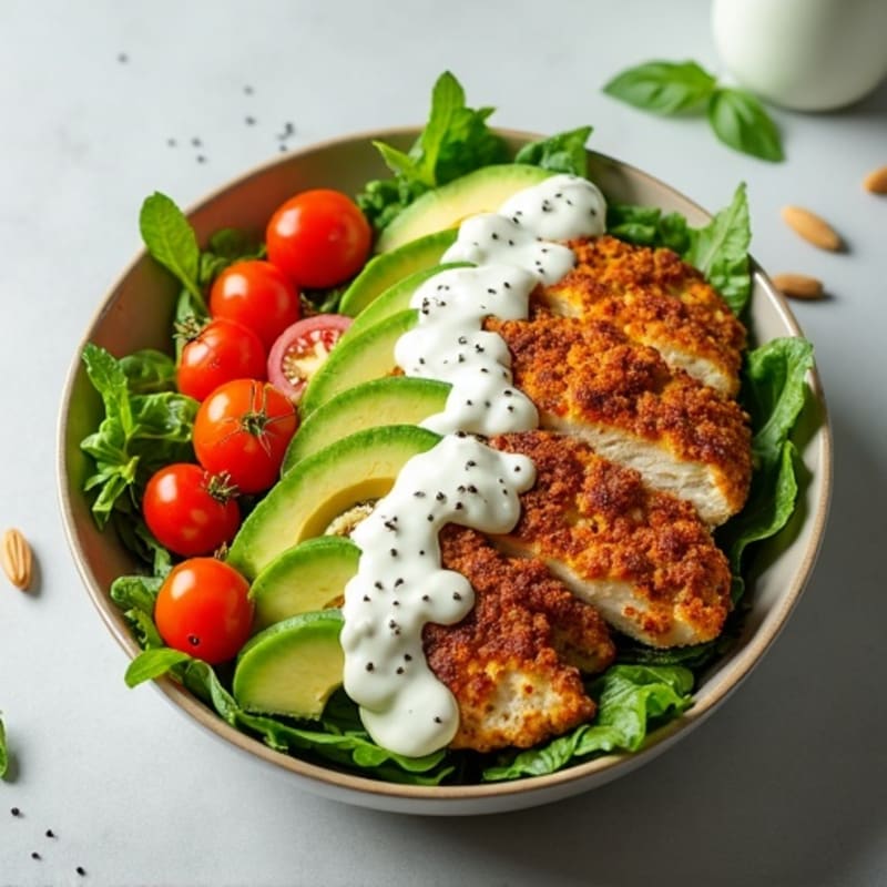 Creamy Avocado and Crispy Chicken Salad Bowl