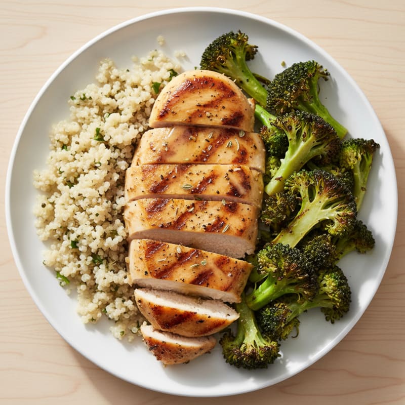 Grilled Chicken Breast with Quinoa and Roasted Broccoli