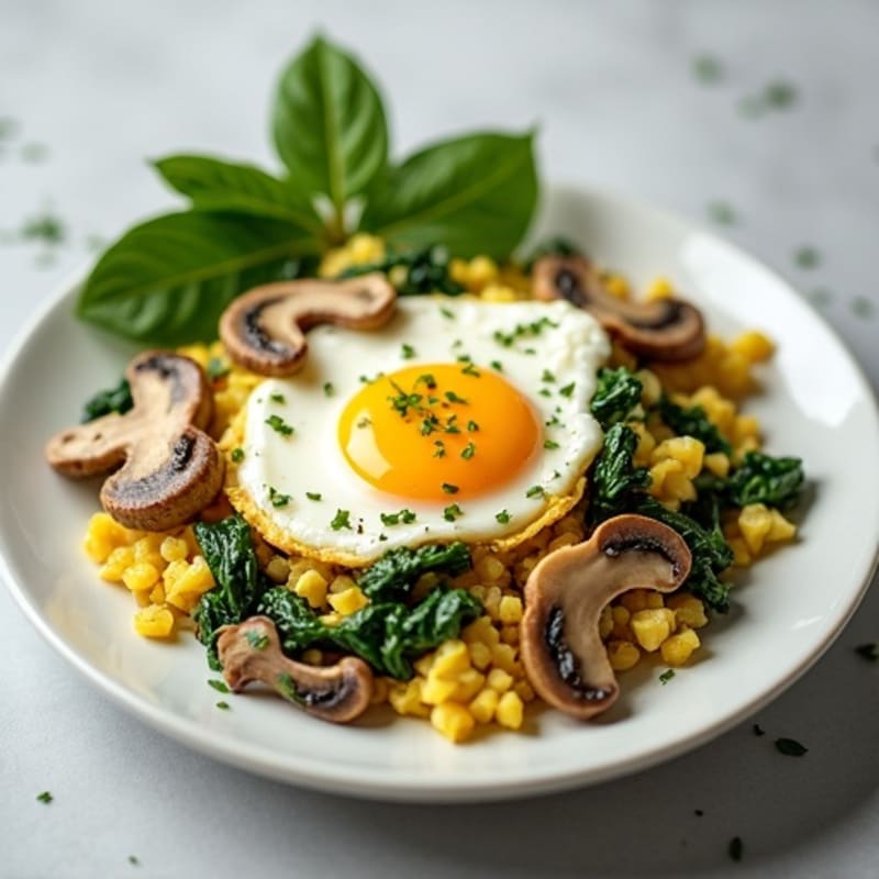 Egg White Spinach Scramble with Cottage Cheese and Sautéed Mushrooms