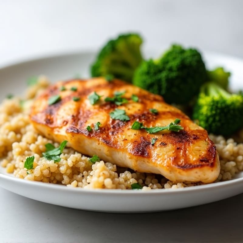 Grilled Chicken Breast with Quinoa and Roasted Broccoli