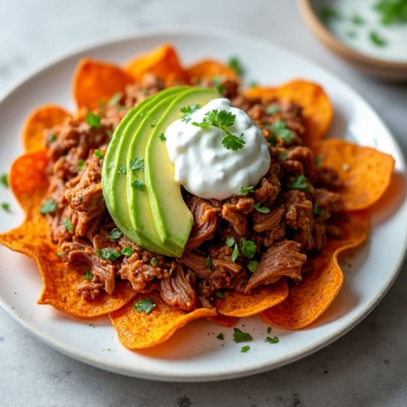 Crispy Sweet Potato Nachos with Pulled Pork