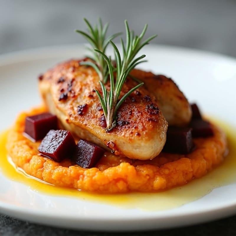 Roasted Chicken Thighs with Herb Sweet Potato Mash