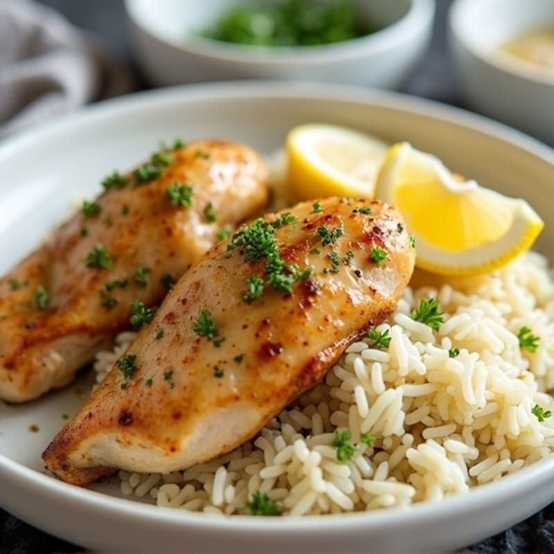 Lemon Herb Roasted Chicken with Fluffy Rice Pilaf