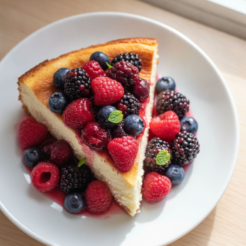 Greek Yogurt Protein Cheesecake with Mixed Berries